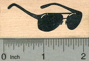 Aviator Sunglasses Rubber Stamp, Side View, Approximately 2" wide