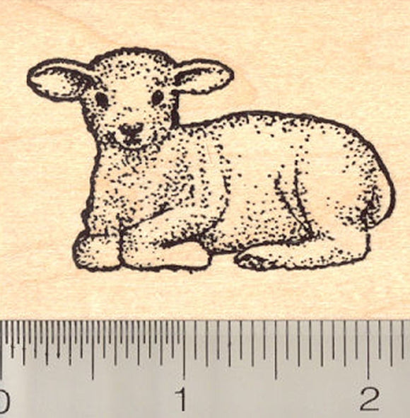 Lamb Rubber Stamp, Baby Sheep at Rest, Easter, Livestock