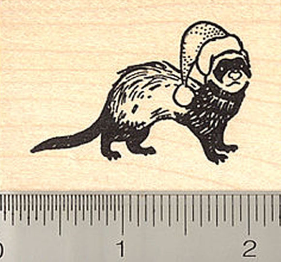 Santa Hat Ferret Rubber Stamp