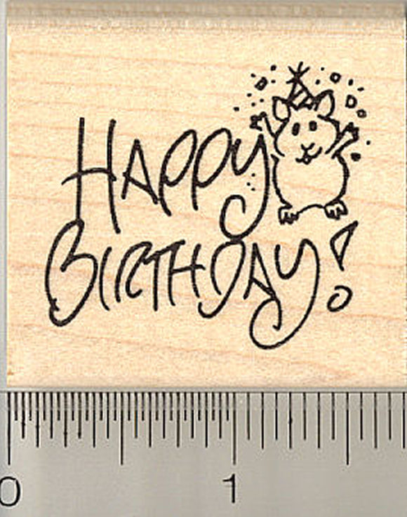 Happy Birthday Hamster Rubber Stamp