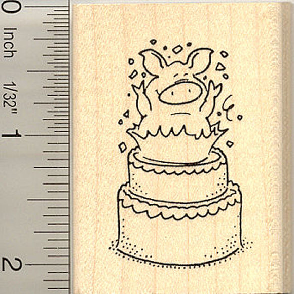 Pig Birthday Surprise Rubber Stamp