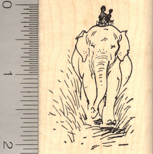 Elephant with Riders Rubber Stamp