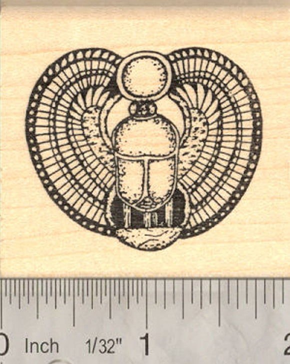 Egyptian Winged Scarab Rubber Stamp, Symbol with Sun Disk scarabaeus