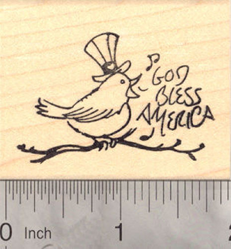 God Bless America, 4th of July Songbird Rubber Stamp (fourth of July, July 4th)
