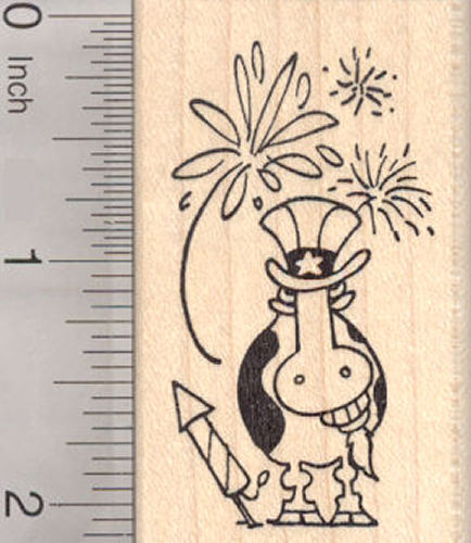 Fourth of July Grinning Cow Rubber Stamp, Uncle Sam Costume