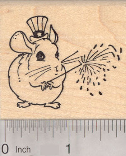 Fourth of July Chinchilla Rubber Stamp, Uncle Sam Hat and Fireworks