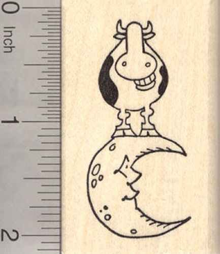 Grinning Cow Over the Moon Rubber Stamp