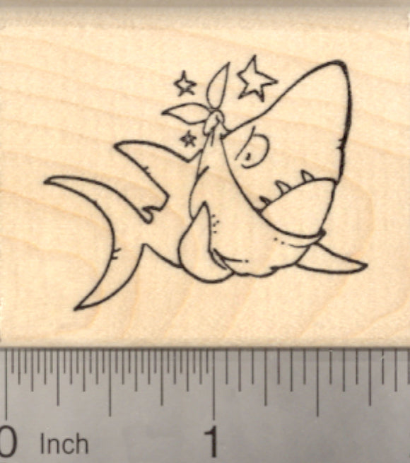 Get Well Shark Rubber Stamp with Toothache and Bandage