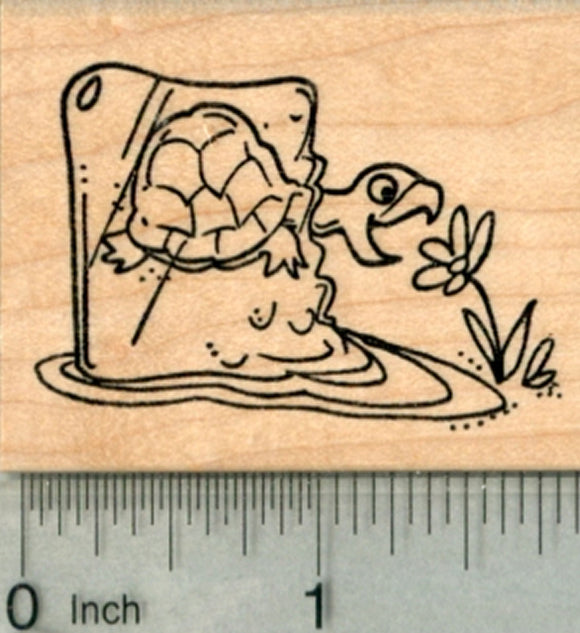 Spring Turtle Rubber Stamp, Defrosting with Flower