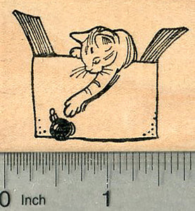 Christmas Cat Rubber Stamp, with Holiday Tree Ornament