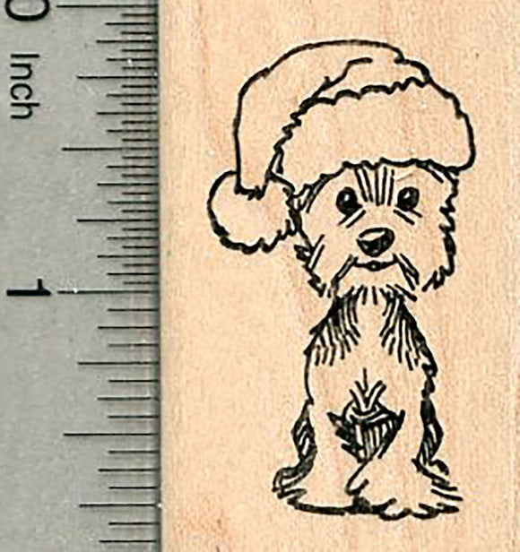 Christmas Terrier Rubber Stamp, Dog in Santa Hat