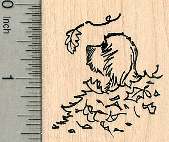Autumn Dog Rubber Stamp, in Leaf Pile