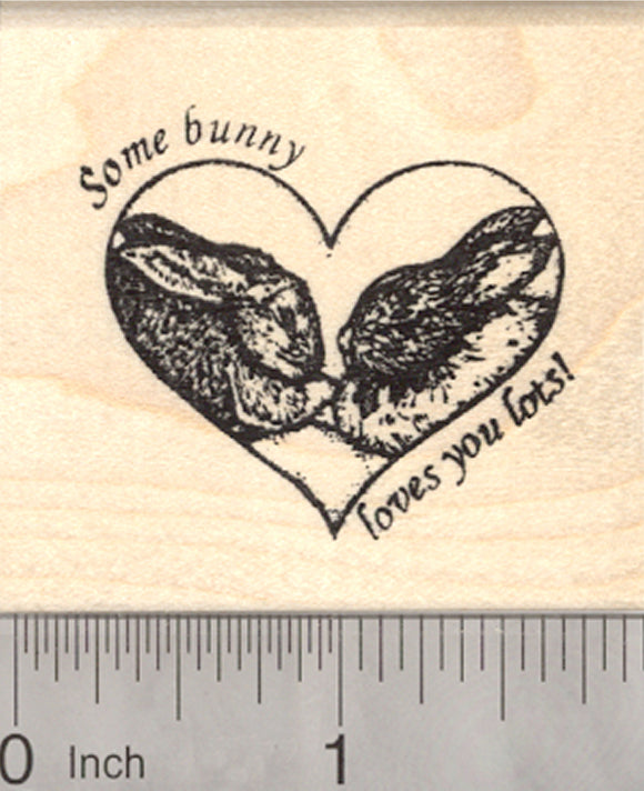 Some bunny Loves you Rubber Stamp, Two House Rabbits in Heart, Small