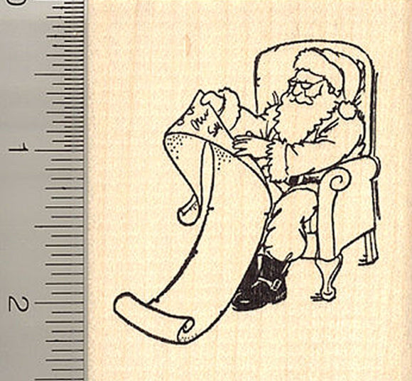 Santa with List Rubber Stamp