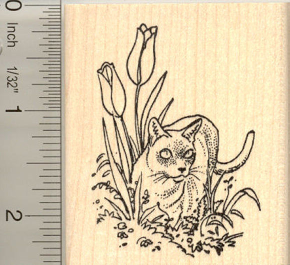 Burmese Cat in the Garden Rubber Stamp