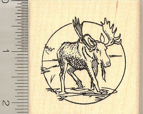 Moose Circle Rubber Stamp