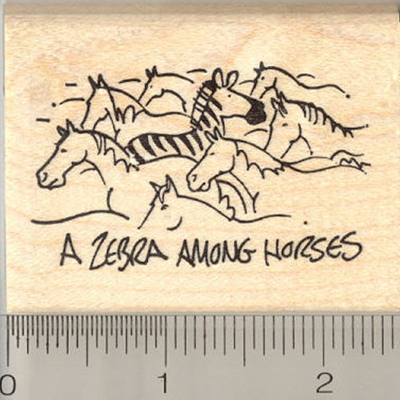A Zebra Among Horses Rubber Stamp