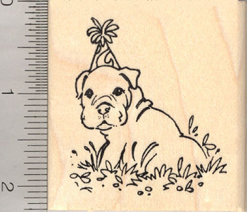 Birthday Bulldog Puppy Dog Rubber Stamp
