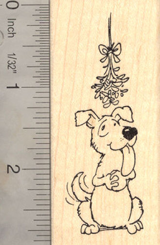 Dog with Mistletoe Christmas Rubber Stamp