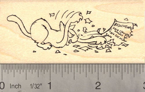 New Year's Resolution Cat (Angry Cat) Rubber Stamp