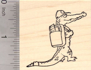 Alligator with backpack, Back to School Rubber Stamp