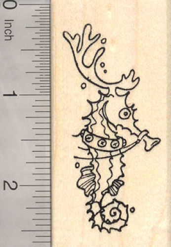 Christmas Seahorse Reindeer Rubber Stamp, Sea Horse
