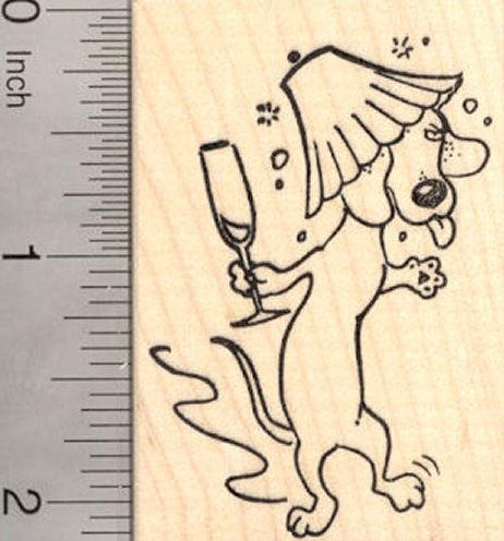 Happy New Year Dachshund Dancing in lamp shade Rubber Stamp