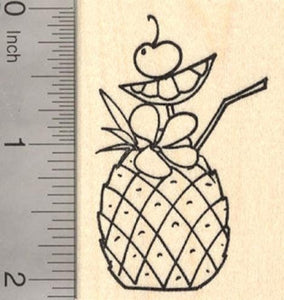 Tropical drink Rubber Stamp, Pina Colada in Pineapple