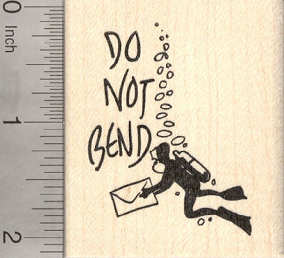 Do Not Bend Scuba Diver Rubber Stamp, Person in Wet Suit with Mail