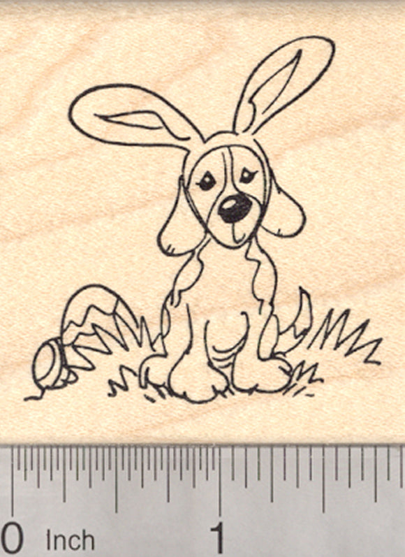 Easter Beagle Dog Rubber Stamp with Bunny Ears and Eggs