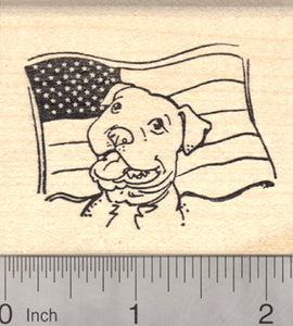 Pitbull Rubber Stamp, Dog with American Flag
