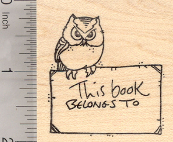Owl Bookplate Rubber Stamp, This book belongs to, ex libris