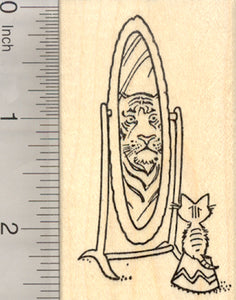 Kitten Rubber Stamp, Cat Looking in Mirror at Tiger
