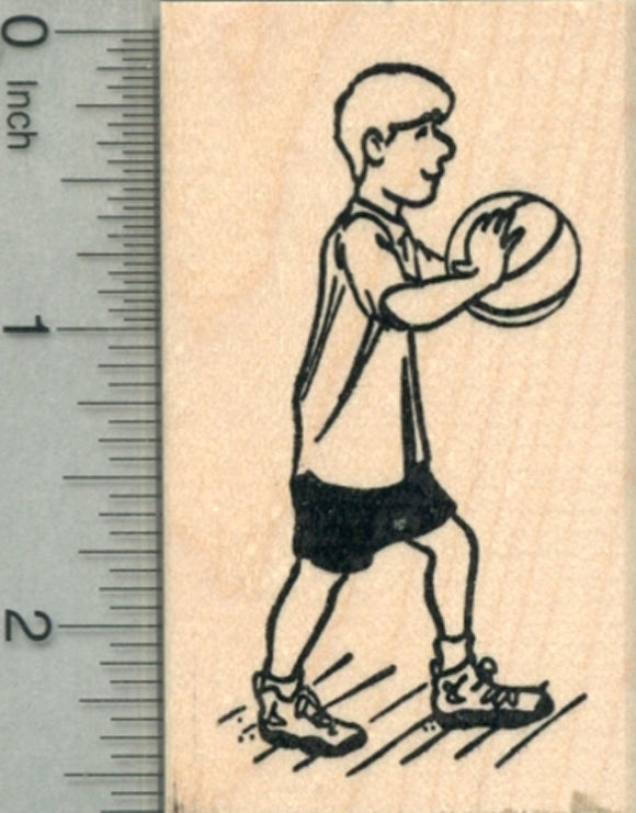 Basketball Player Rubber Stamp, with Ball