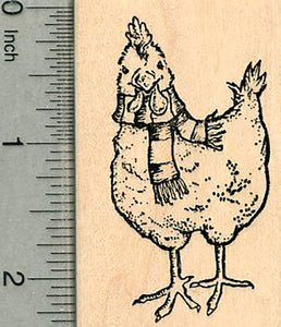 Holiday Chicken Rubber Stamp, Wearing Scarf