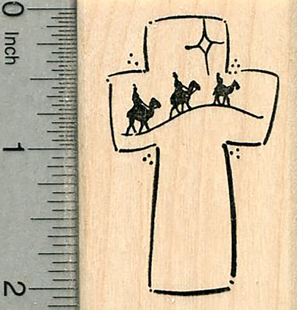 Christmas Rubber Stamp, Three Wise men, Christian Cross