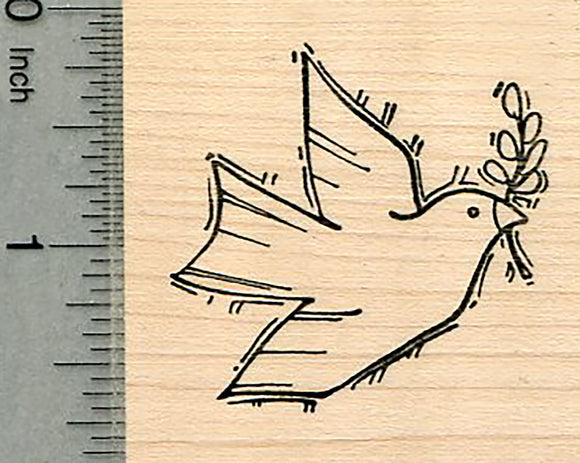 Dove Rubber Stamp, Woodcut Look, Holiday Peace Series