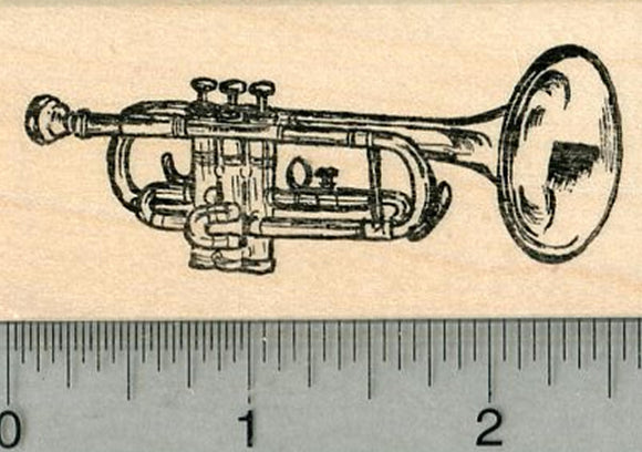 Trumpet Rubber Stamp, Brass Musical Instrument Series