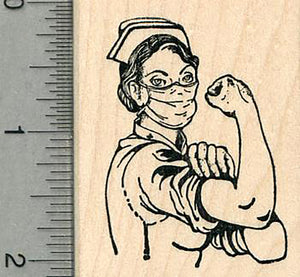 Nurse Rubber Stamp, Rosie the Riveter Pose 2" Tall, Healthcare Heroes Series
