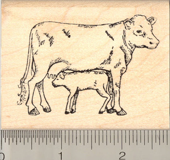 Cow and Calf Rubber Stamp, Farm, Livestock, Beef, Dairy