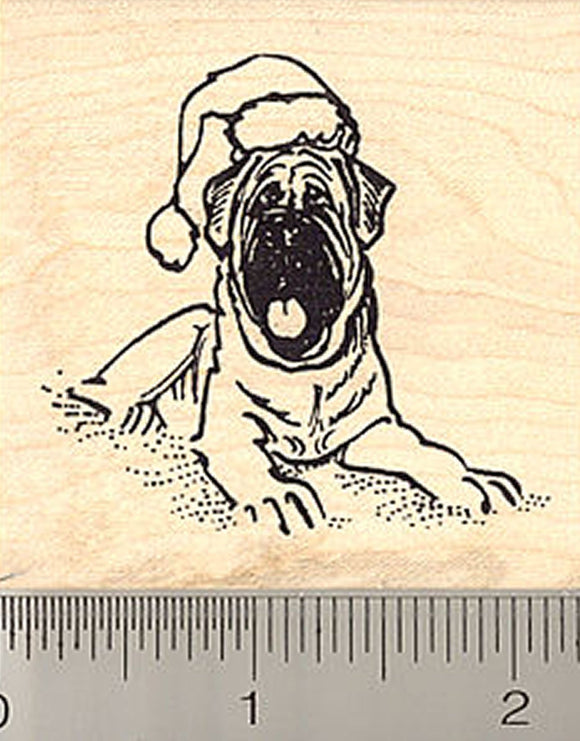 Mastiff Dog Wearing Santa Hat Rubber Stamp