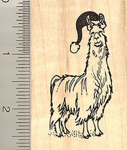 Santa Hat Wearing Christmas Llama Rubber Stamp
