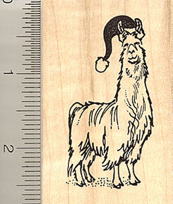 Santa Hat Wearing Christmas Llama Rubber Stamp