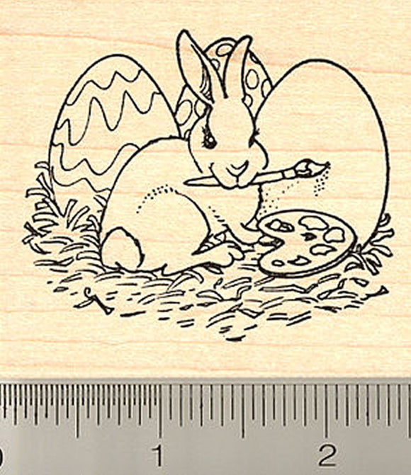 Bunny Painting Easter Eggs Rubber Stamp