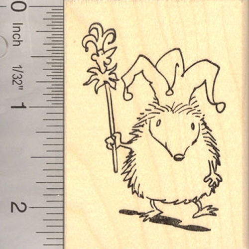 Hedgehog Jester April Fool Rubber Stamp