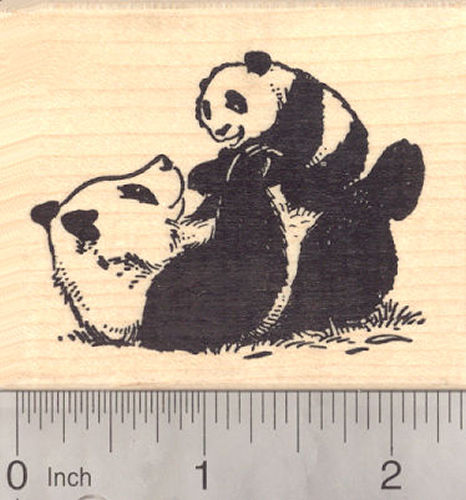 Giant Panda Bear Baby With Mom, Mother's Day Rubber Stamp 