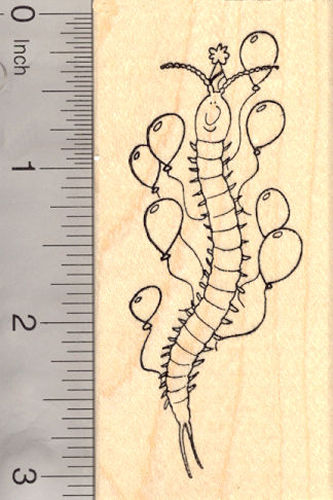 Happy Birthday Centipede Rubber Stamp