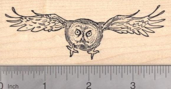 Great Gray Owl Rubber Stamp, In Flight