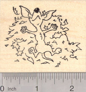 Chihuahua Dog Rolling in Autumn Leaves, Thanksgiving Rubber Stamp