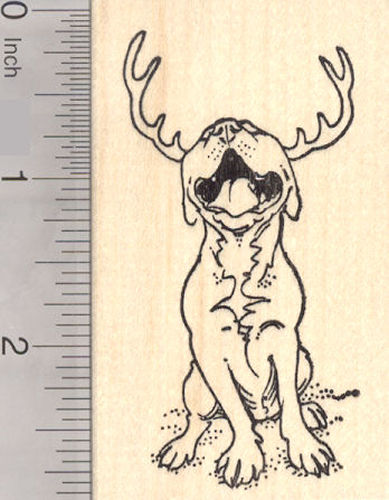 Rudolph the Red-nosed Pitbull, Christmas Dog Reindeer Rubber Stamp
